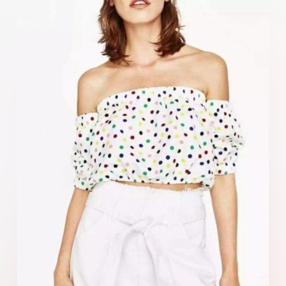 Zara White Smocked Crop Blouse with Flutter Sleeves